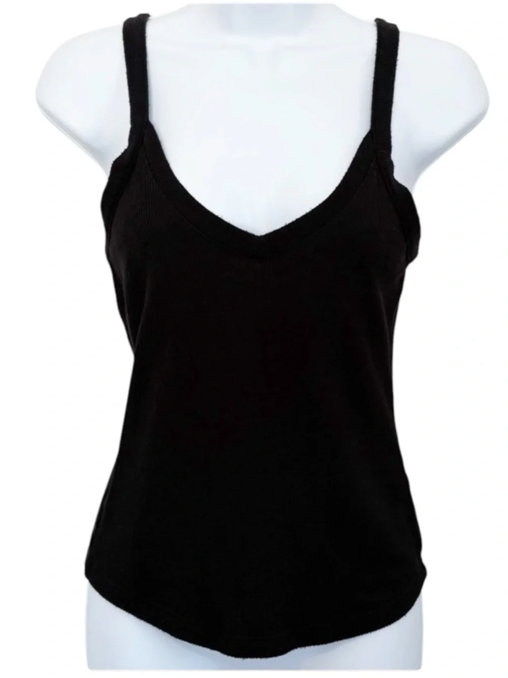 FREE PEOPLE Intimately Black Ribbed V-Neck Tank Top Strappy Back Size M - Picture 1 of 8